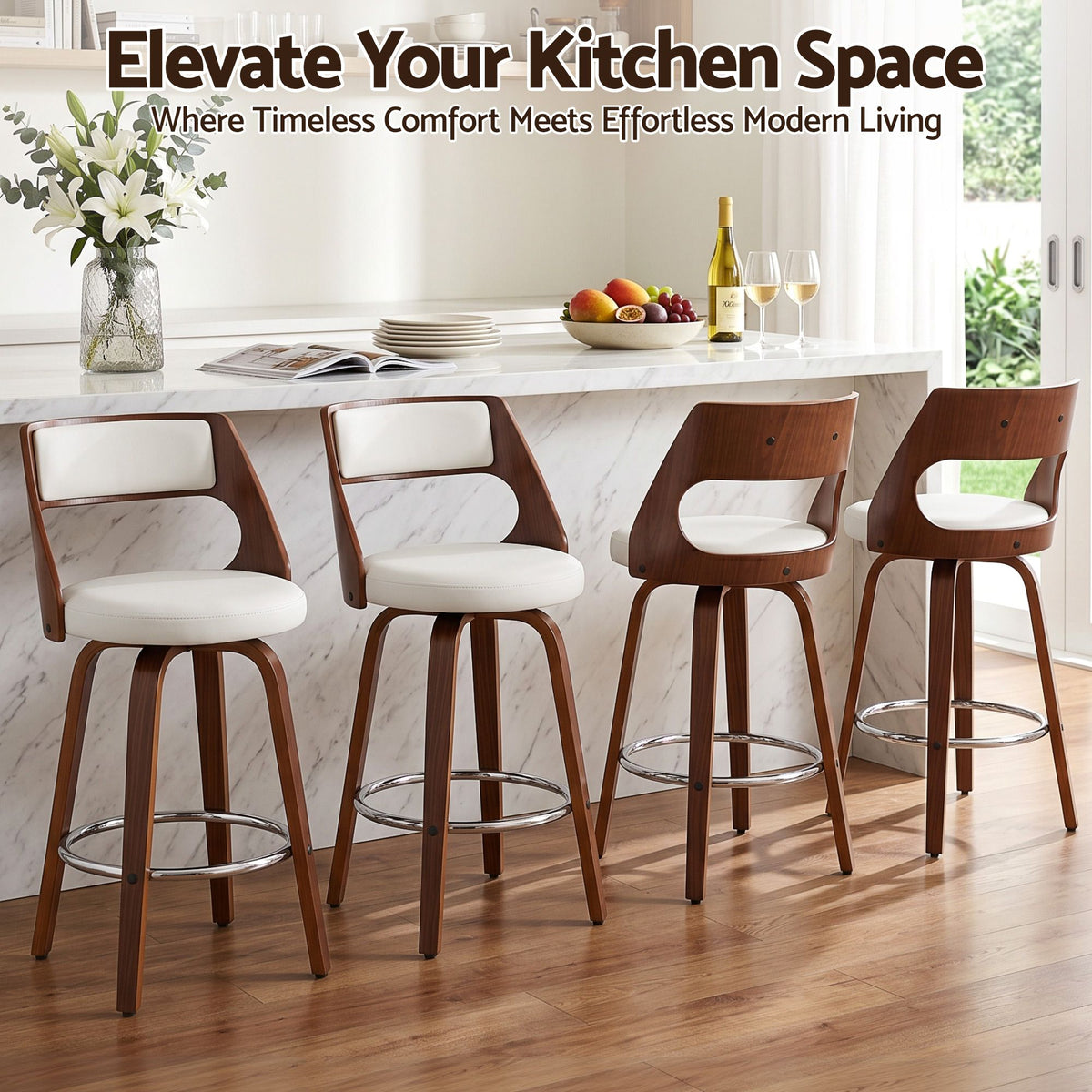 Artiss Wooden Bar Stools Set of 4 Swivel Kitchen Counter Stools Chair 65cm