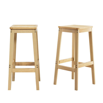 Artiss 2x Bar Stools Rubber Wood Stool Counter Chair Rattan Barstools Kitchen