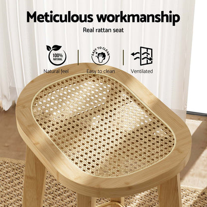 Artiss 2x Bar Stools Bamboo Rattan Stool Counter Chair Kitchen Barstools