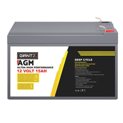 Giantz AGM Battery 12V 15Ah Deep Cycle Box Portable Solar Caravan Camping