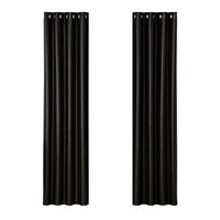 Artiss 2X Blockout Curtains Eyelet 140x230cm Black Shine