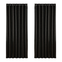 Artiss 2X Blockout Curtains Eyelet 240x230cm Black Shine