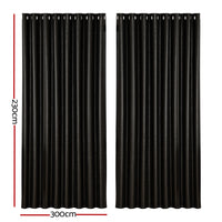 Artiss 2X Blockout Curtains Eyelet 300x230cm Black Shine