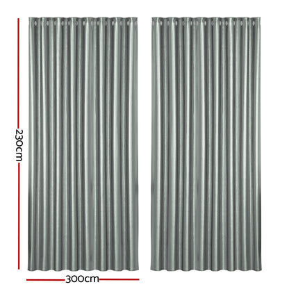 Artiss 2X Blockout Curtains Eyelet 300x230cm Grey Shine