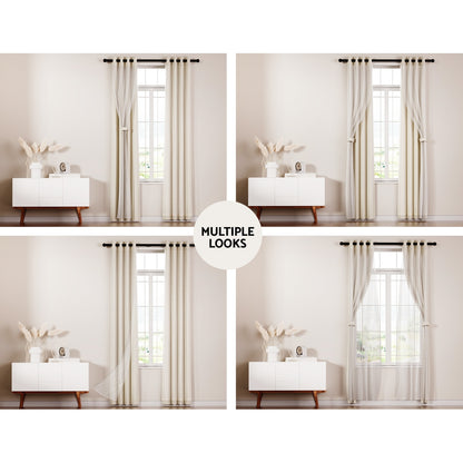 Artiss 2X 132x213cm Blockout Sheer Curtains Beige