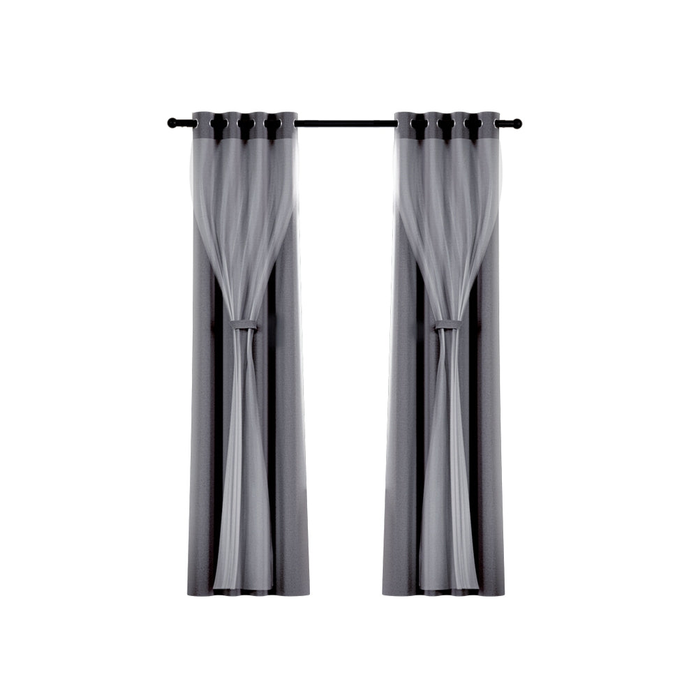 Artiss 2X 132x213cm Blockout Sheer Curtains Charcoal