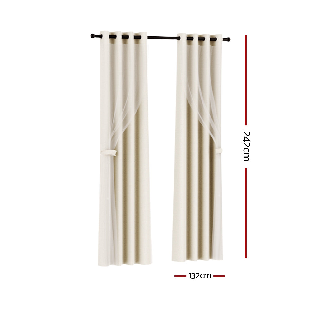 Artiss 2X 132x242cm Blockout Sheer Curtains Beige