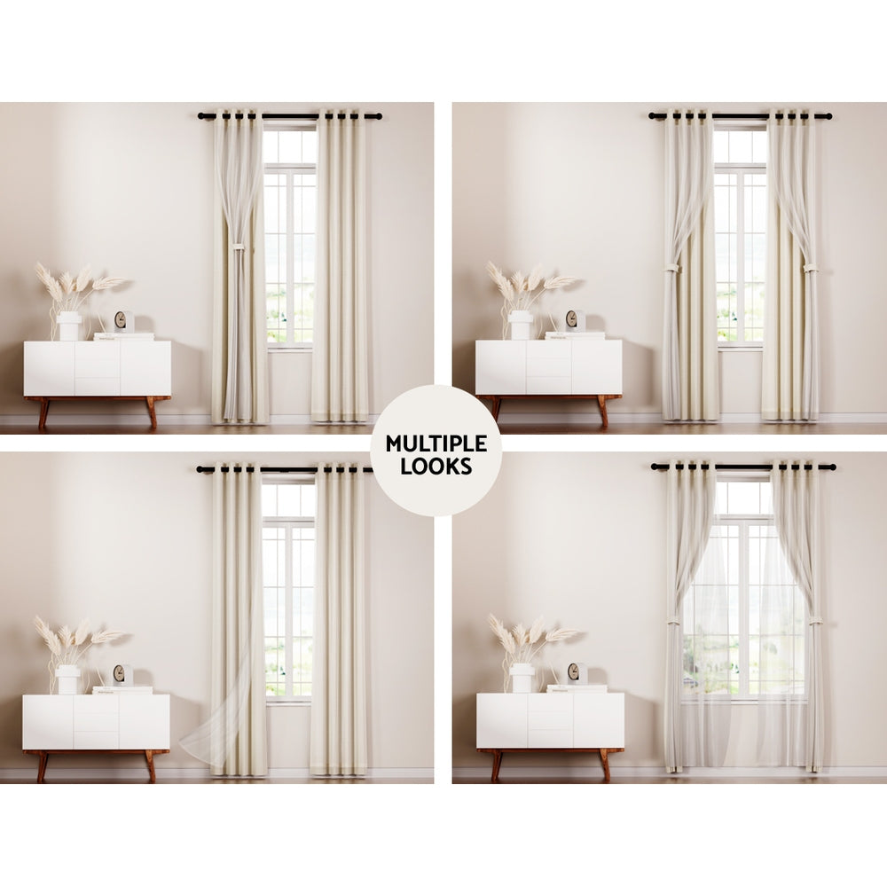 Artiss 2X 132x274cm Blockout Sheer Curtains Beige