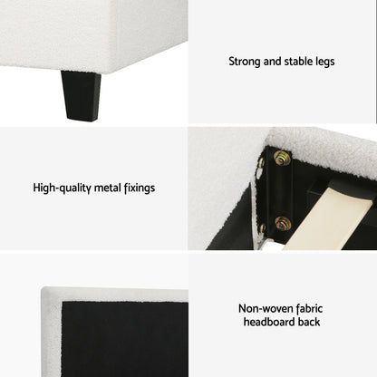Artiss Single Bed Frame with Hybrid Mattress Set 30cm Medium Firm Platform Headboard Boucle Upholstered Pocket Coil for Pressure Relief