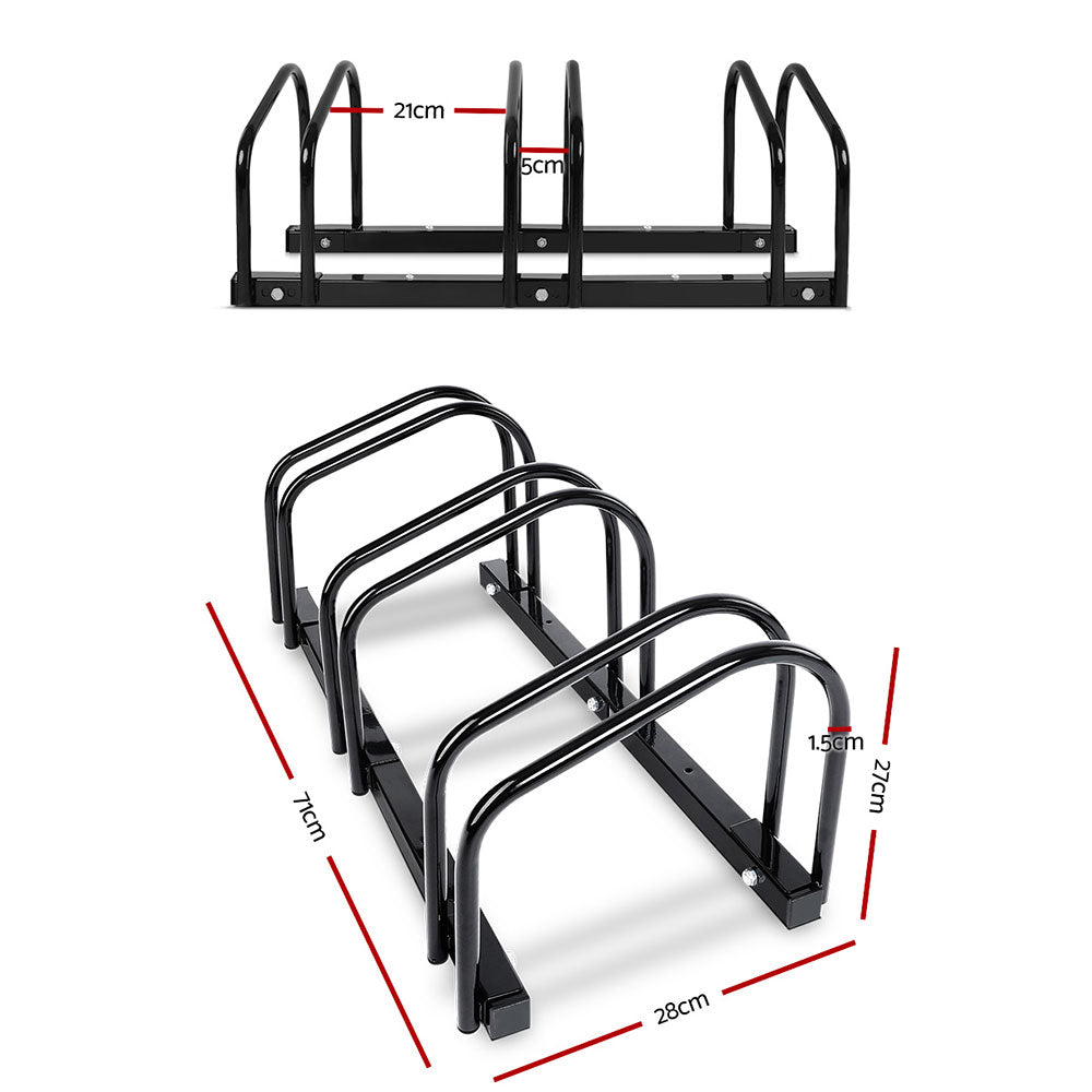 Weisshorn 3 Bike Stand Rack Bicycle Storage Floor Parking Holder Cycling Black