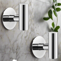 2 Pcs Wall Mount Self Adhesive Bathroom Towel Hooks Holder Cloth Hanger Hook Door Hanger Poliched Chrome