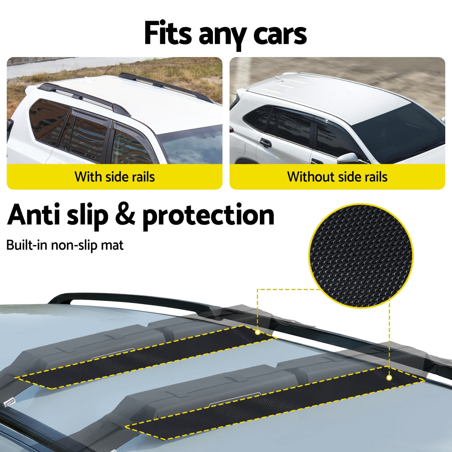 GIANTZ Kayak Roof Rack for Car, Universal Soft Roof Rack Pads for Surfboard SUP Canoe, Roof Bars for SUV Sedan without Side Rails, Portable Cross Bars with 4.5m Tie Down Straps & Ropes, 80kg Capacity