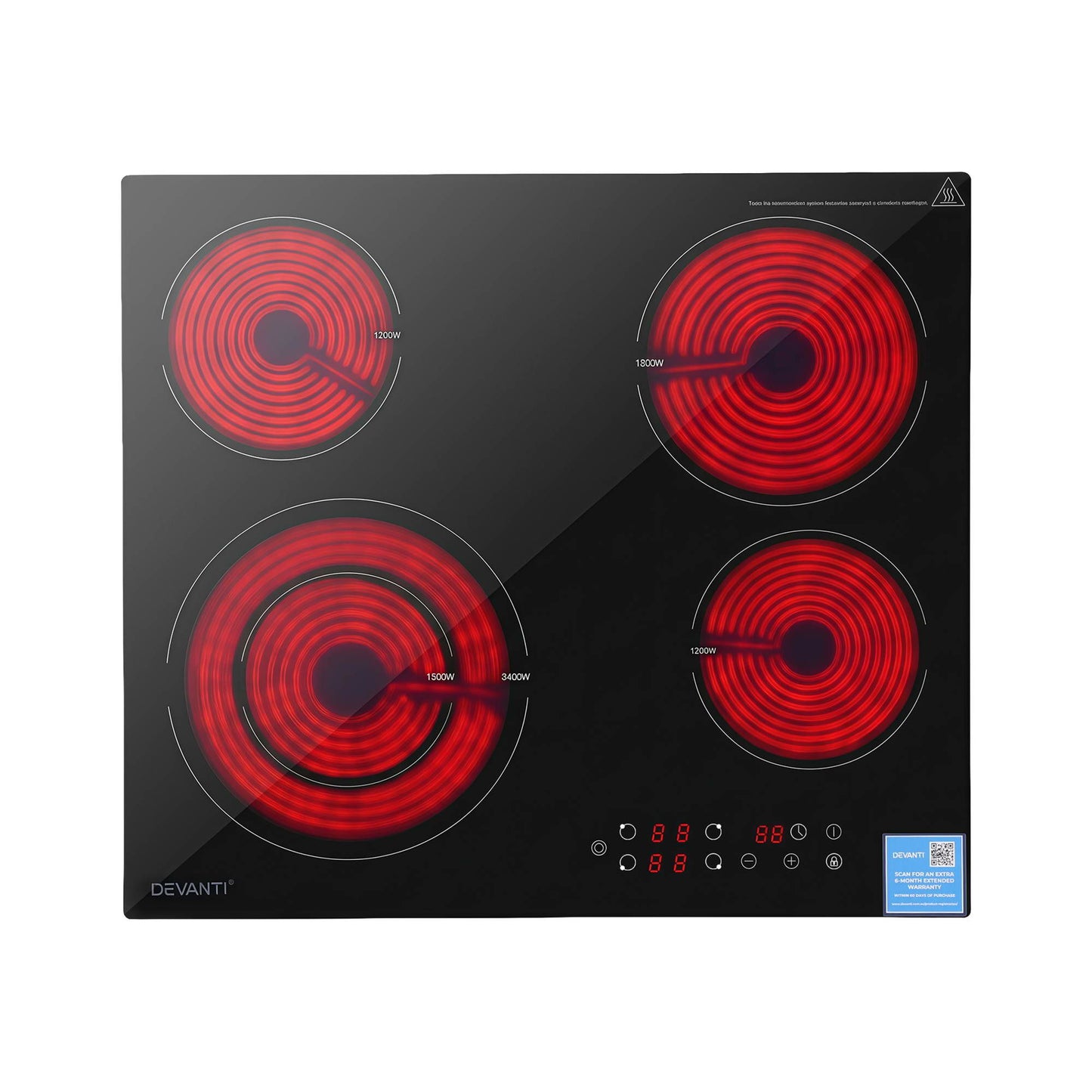 Devanti Ceramic Cooktop 5 Cooking Zone 4 Electric Hobs Touch Control 7600W Black