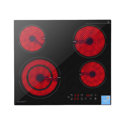 Devanti Ceramic Cooktop 5 Cooking Zone 4 Electric Hobs Touch Control 7600W Black