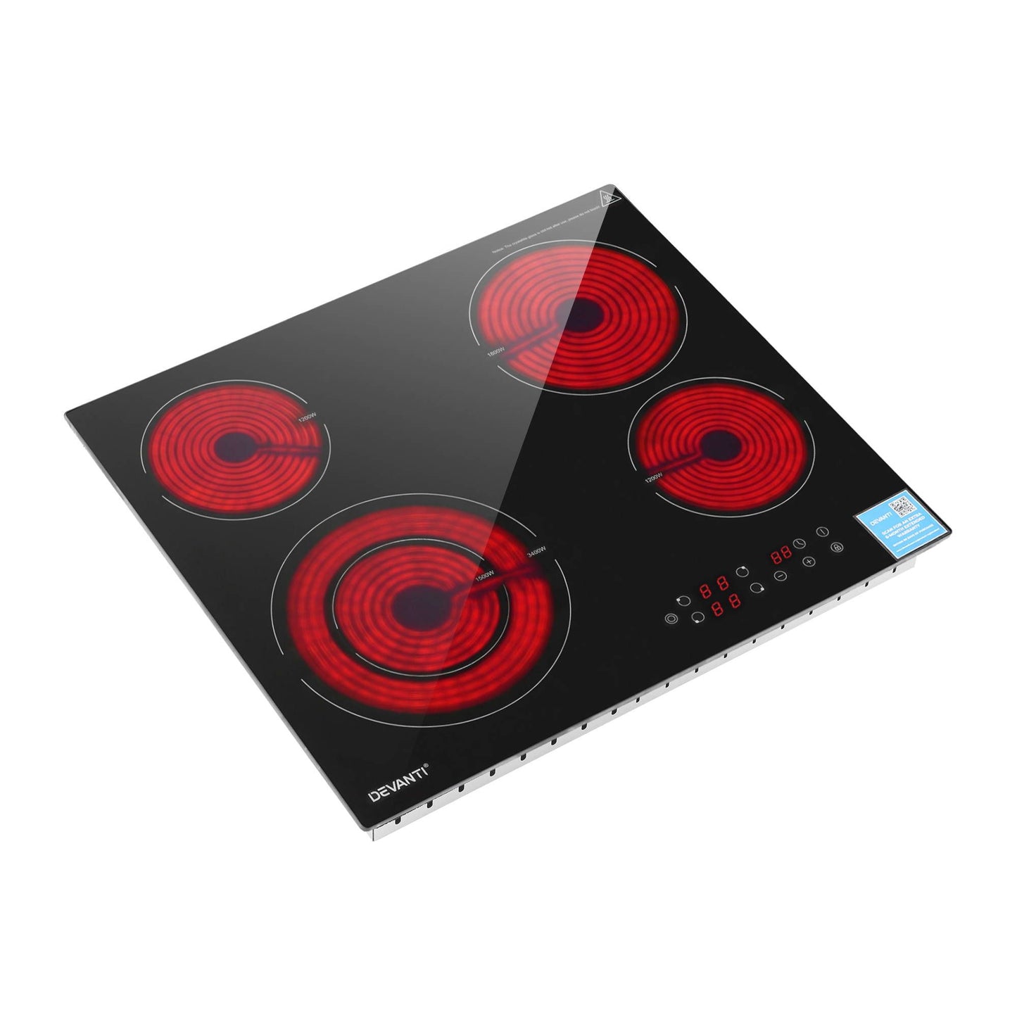 Devanti Ceramic Cooktop 5 Cooking Zone 4 Electric Hobs Touch Control 7600W Black