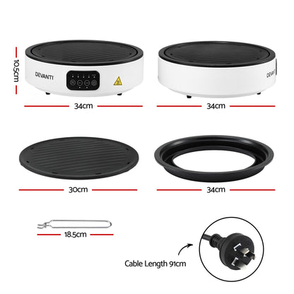 Devanti Ceramic Cooktop Electric Hot Plate Countertop Grill Cooker White