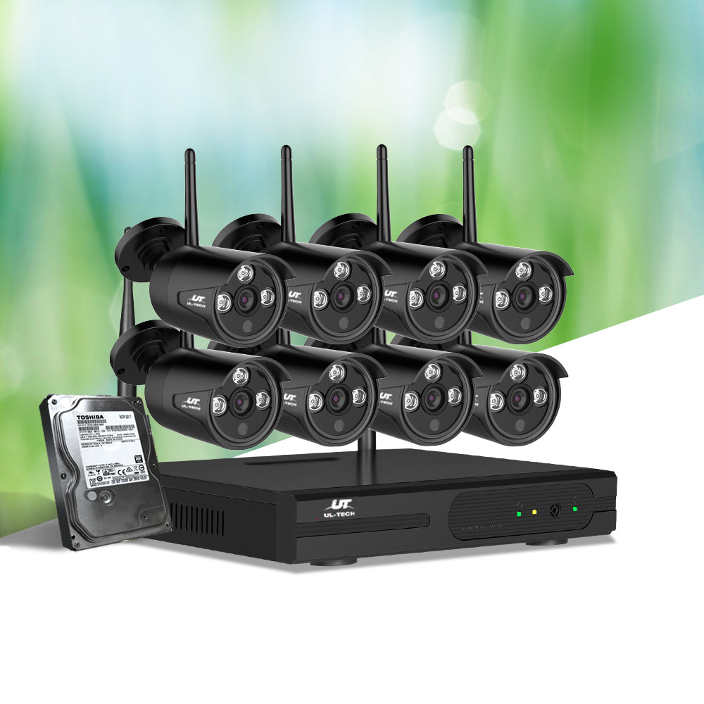 UL-tech Wireless CCTV Security System 8CH NVR 3MP 8 Bullet Cameras 2TB