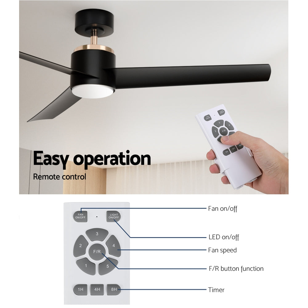 Devanti 52'' Ceiling Fan DC Motor w/Light w/Remote - Black