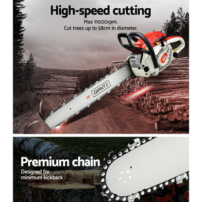 Giantz Chainsaw Petrol 65CC 24" Bar Commercial E-Start Pruning Chain Saw