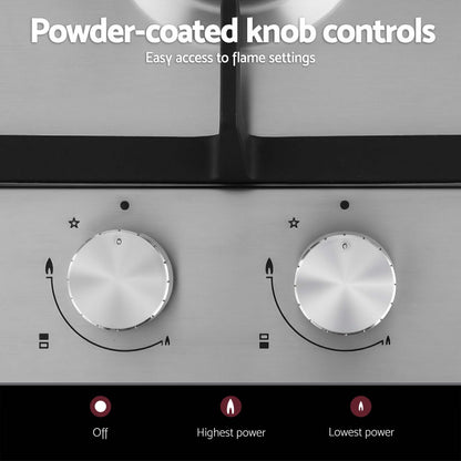 Devanti Gas Cooktop 30cm 2 Burner Silver