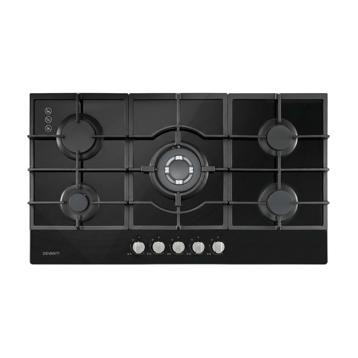 Devanti 90cm Gas Cooktop 5 Burner LPG NG Tempered Glass Hob Black