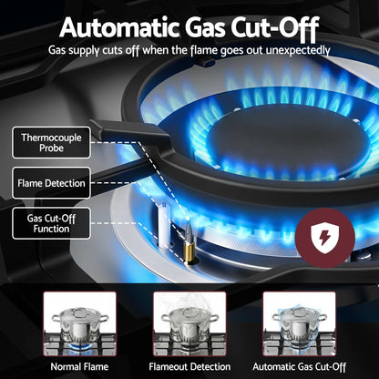 Devanti 90cm Gas Cooktop 5 Burner LPG NG Stainless Steel Hob Silver
