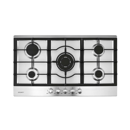 Devanti 90cm Gas Cooktop 5 Burner LPG NG Stainless Steel Hob Silver