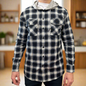 Mens Cotton Flannelette Shirt w Jersey Hood Long Sleeve Flannel - Black - XL