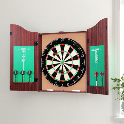 18" Dartboard Dart Board with Steel Darts Wooden Cabinet Party Game