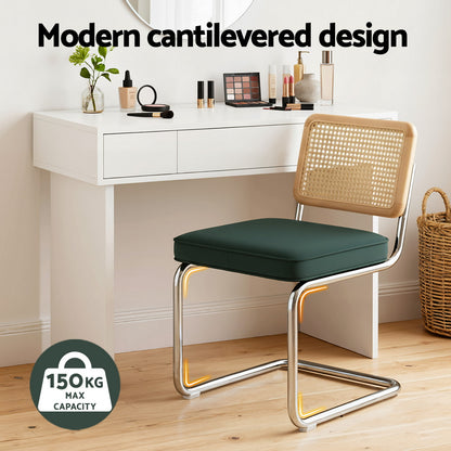Artiss Dining Chairs Set of 4 Velvet Rattan Cantilever Green