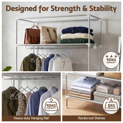 Artiss Large Portable Clothes Closet Wardrobe with Tiebacks Grey