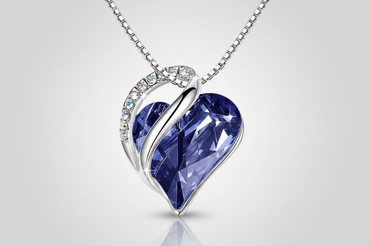 Silver Plated Infinity Love Heart Pendant With Birthstone Crystals Jewelry Gifts for Wife Necklaces for Women (Dark Purple)