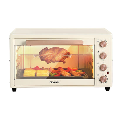 Devanti 60L Convection Oven Electric Fryer Ovens 2000W Cream