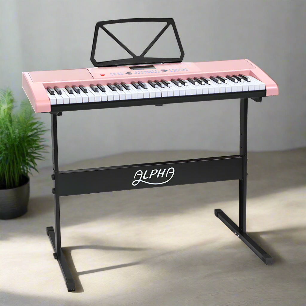 Alpha 61 Keys Electronic Piano Keyboard Digital Electric w/ Stand Lighted Pink