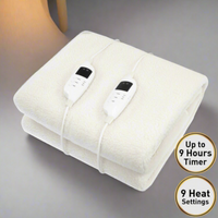 Laura Hill Heated Electric Blanket Double Size Fitted Fleece Underlay Winter Throw - White