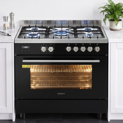 Devanti 90cm Dual Fuel Cooker Gas Cooktop Electric Oven 5 Burner