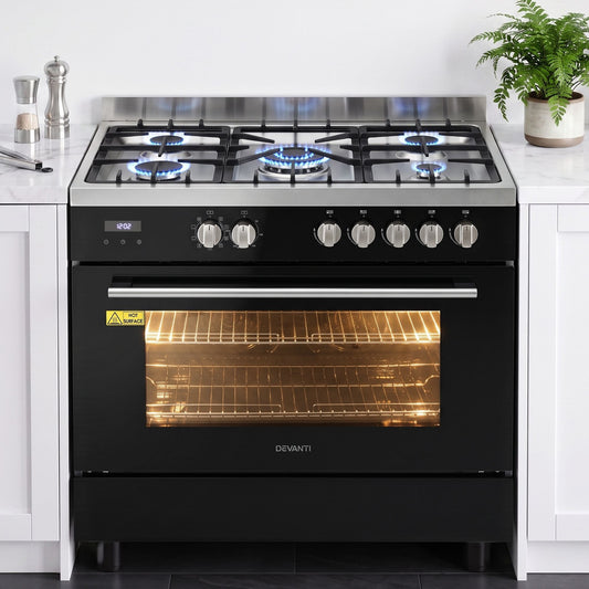 Devanti 90cm Dual Fuel Cooker Gas Cooktop Electric Oven 5 Burner