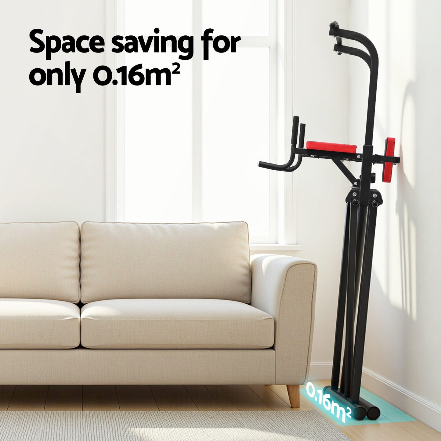 Everfit Chin Up Tower Pull Up Station Adjustable Dip Station Folding Home Gym Black