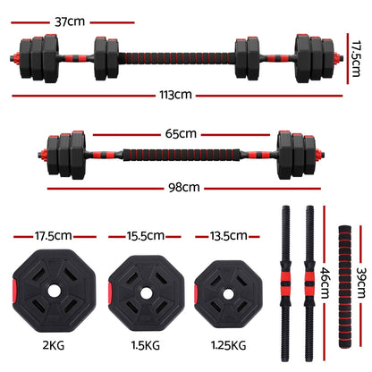Everfit 20kg Adjustable Dumbbell Barbell Set Weight Plates Home Workout