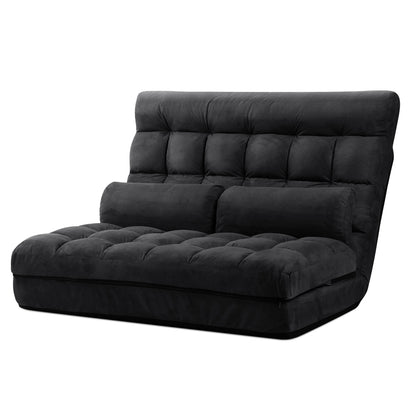 Artiss Floor Lounge Sofa Bed 2-seater Charcoal Suede