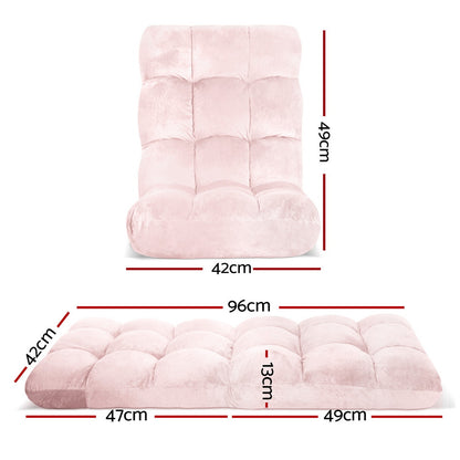 Artiss Floor Lounge Sofa Bed Flannel Fabric Pink