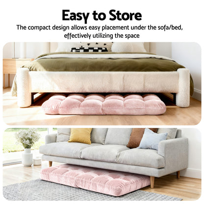 Artiss 2PCS Floor Lounge Sofa Bed Flannel Fabric Pink