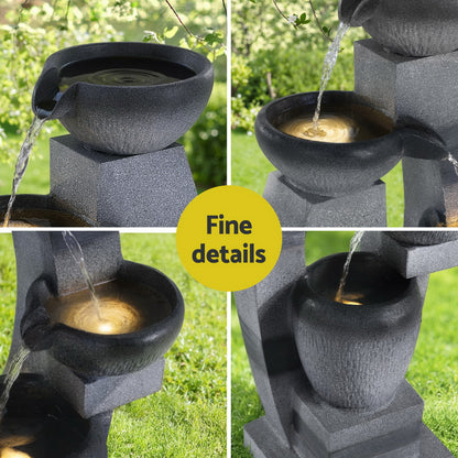 Gardeon Solar Fountain Water Feature Outdoor Fountain Indoor 4-Tier Bowl Cascading Grey