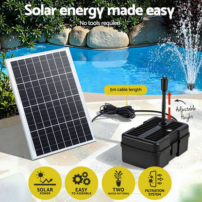 Gardeon Solar Submersible Water Pond Fountain Pump with Filter Box 6FT 1190L/H