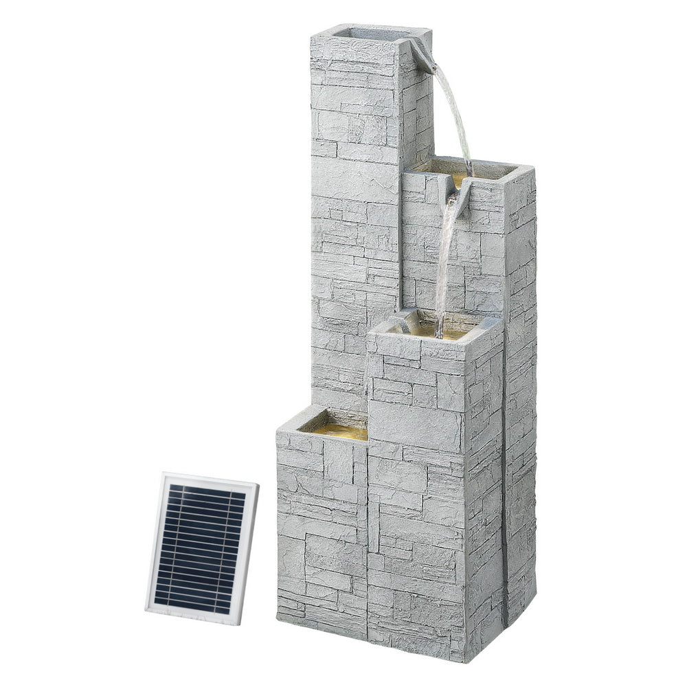 Gardeon Solar Fountain Water Feature Outdoor Indoor 4-Tier Square Cascading Beige