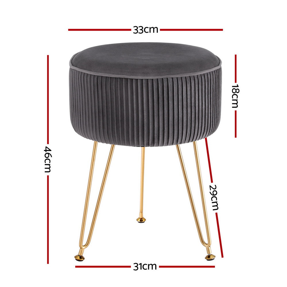 Artiss Ottoman Foot Stool Velvet Stripe Round Grey