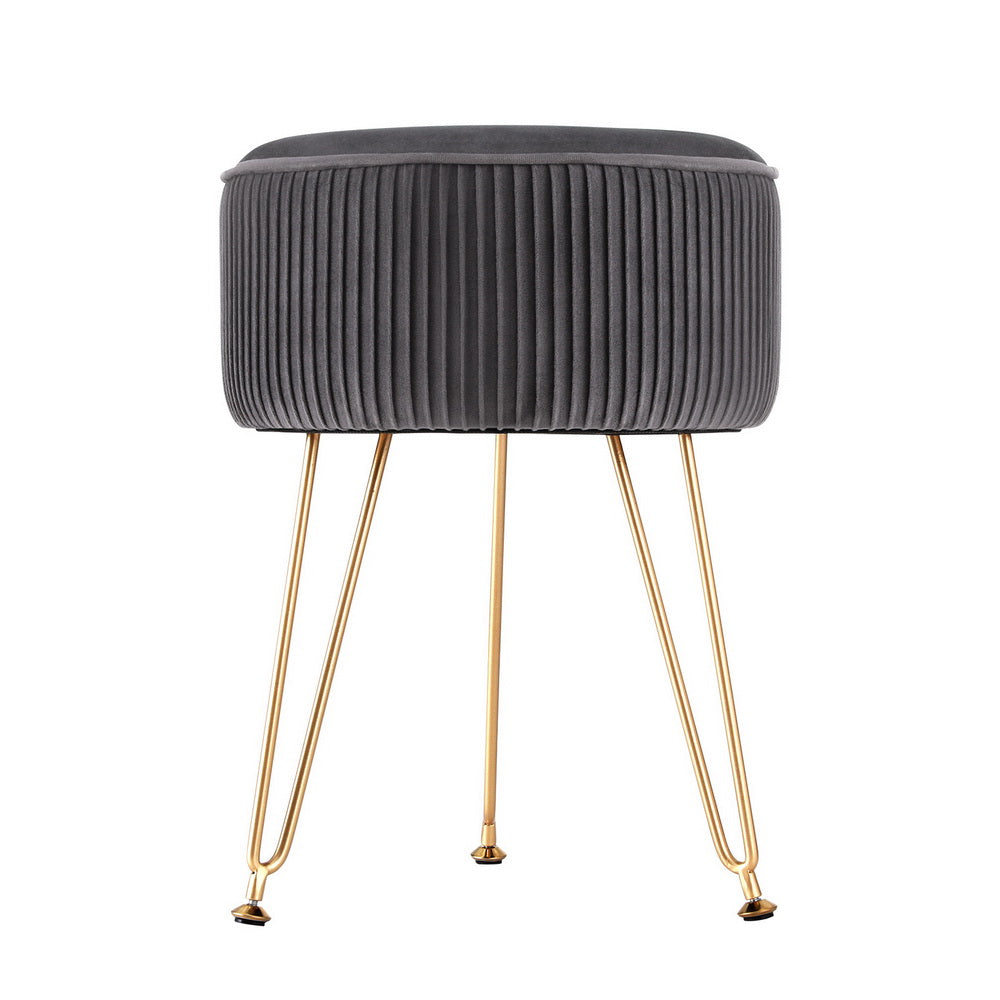 Artiss Ottoman Foot Stool Velvet Stripe Round Grey