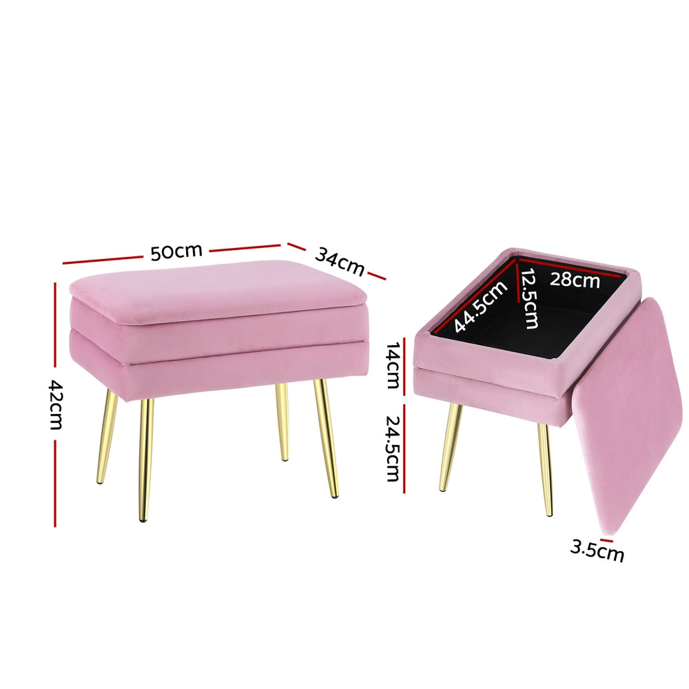 Artiss Ottoman Storage Foot Stool Velvet Pink