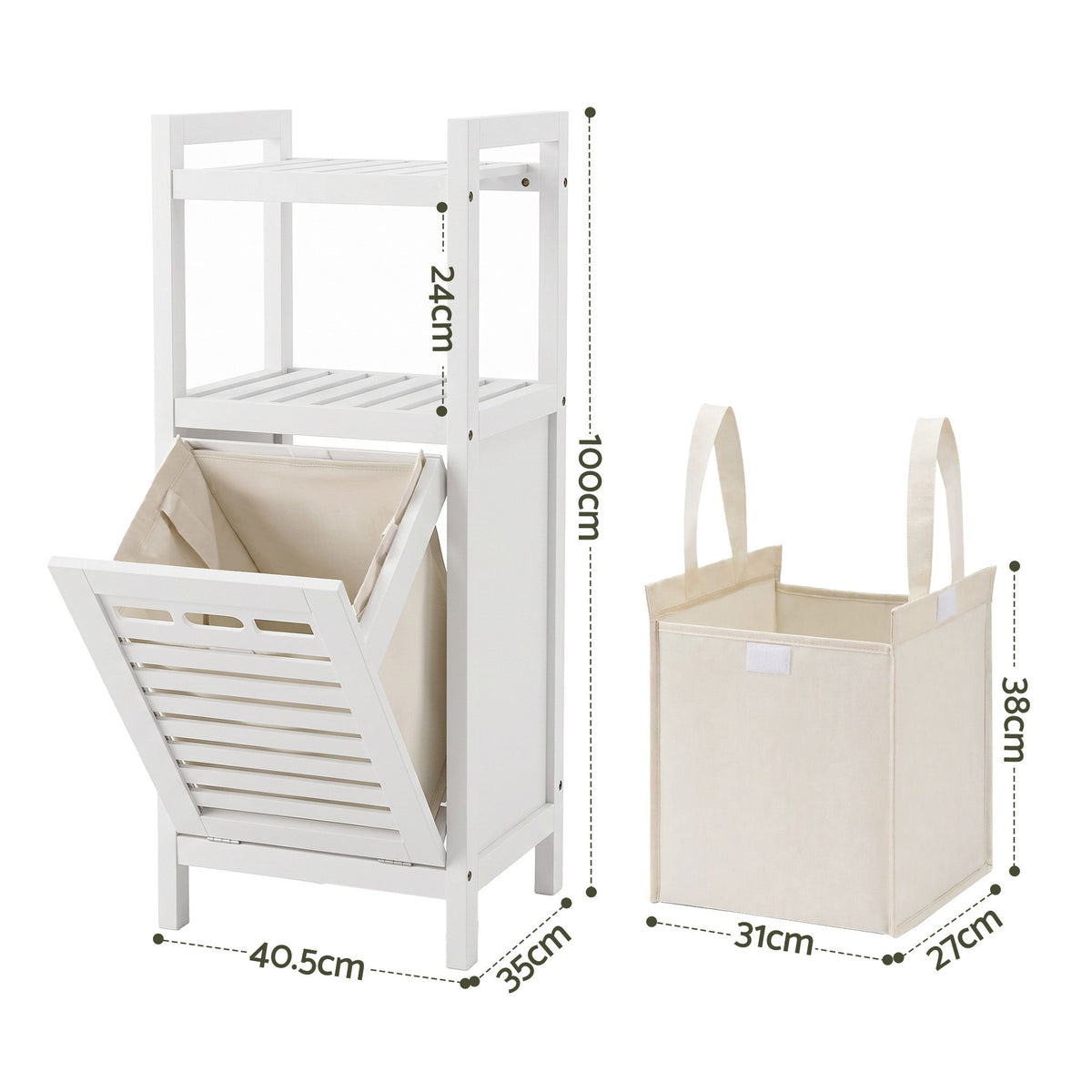 Artiss Bathroom Storage Cabinet Tilt Out Laundry Hamper Tall Organiser White
