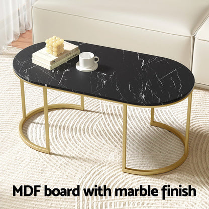 Artiss Coffee Table Marble Effect Black